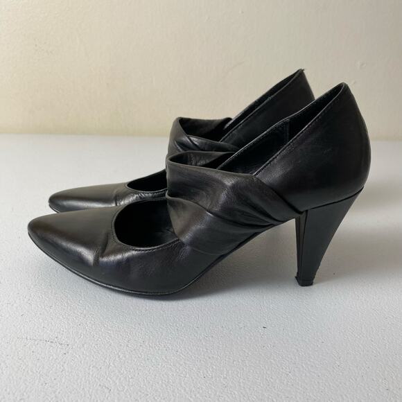 Minelli Sz EU 37 / US 6.5 Black Leather Pump Heels Made in Italy Neutral Luxury - Picture 3 of 14